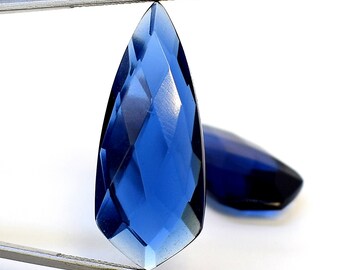 2 Pcs. Matched Pair Amazing Natural Blue Tanzanite Quartz Smooth Faceted Cabochon Briolette Shape 31x13x6 mm Gemstone Making Women's Jewelry