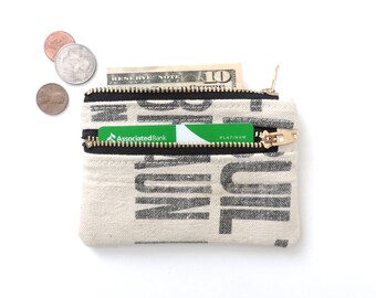 Canvas Wallet Coin Purse Double Zipper Pouch Recycled