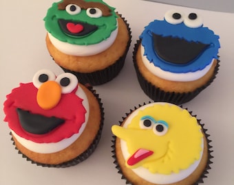 12 Sesame Street Inspired Cupcake Toppers-Fondant