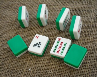 Mahjong Tiles for Crafts - Mahjongg Supplies - Free Shipping - Green and White Mahjong Tiles - Mahjong Crafts