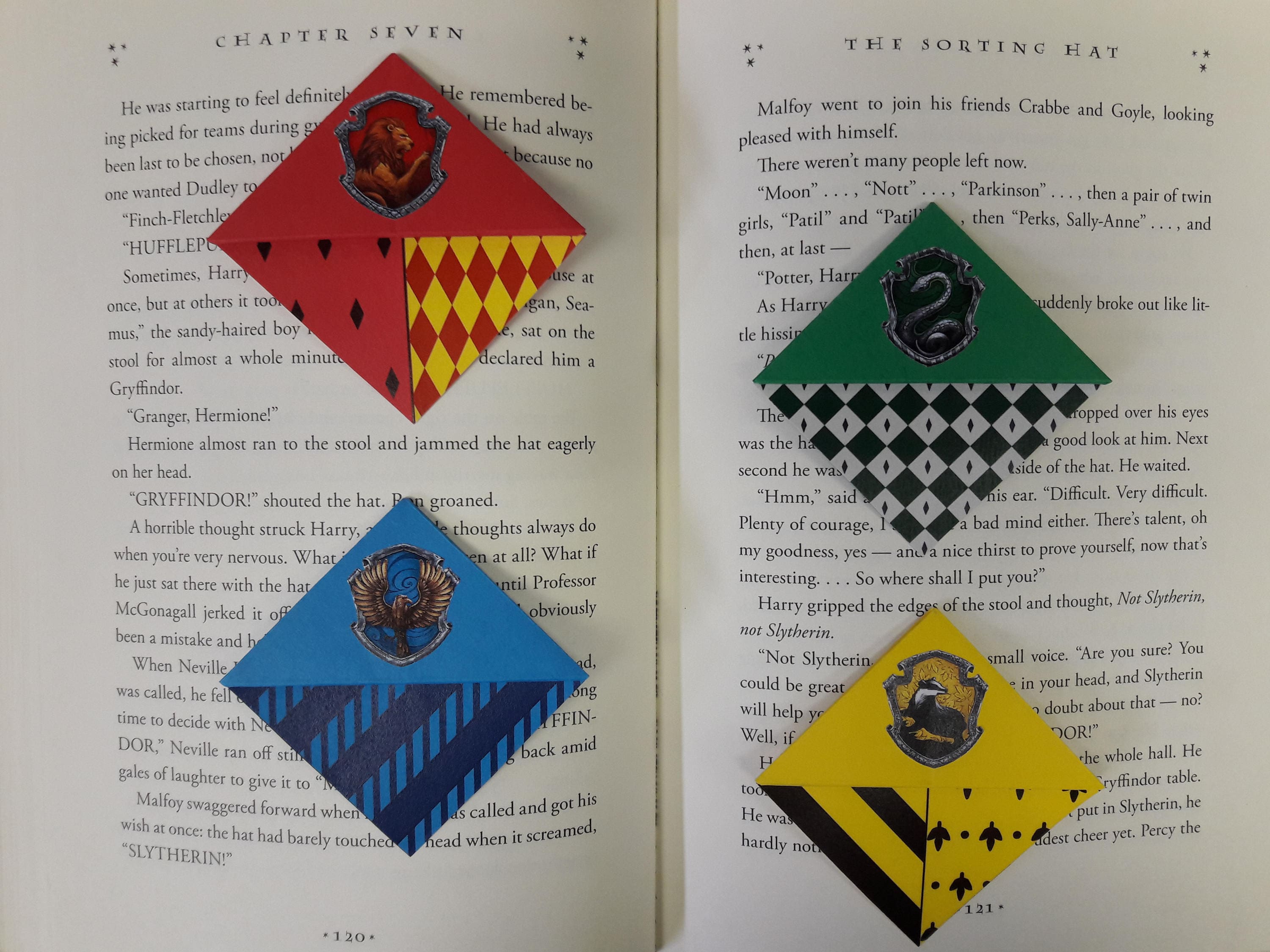 Origami Corner Bookmarks inspired by Harry Potter Houses