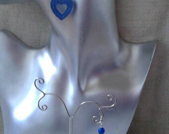 Earrings "blue wood heart"