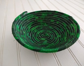 6" Coiled Fabric Bowl - Green Leaves
