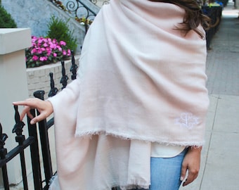 Monogrammed Blanket Scarf - Pink and White