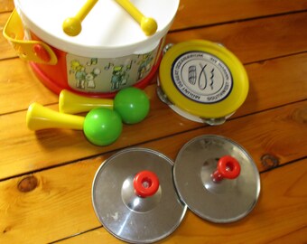 Vintage 1979 Fisher Price Marching Band Set #921/Cymbals/Drum/Tambourine/Maracas