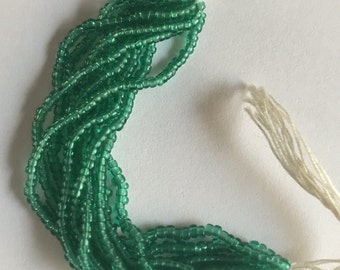 Vintage European Micro Seed Beads - GREEN BLUE - Mini Hank