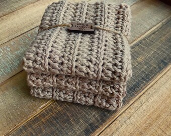 Cotton Washcloth / Dishcloth Set of 3 in Taupe