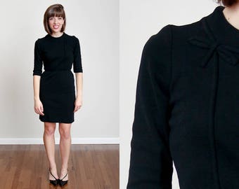 1960s Black Bow Dress - Vintage - Mad Men - 100% Cotton - Cleveland, OH - A-Line - Wiggle Dress - S
