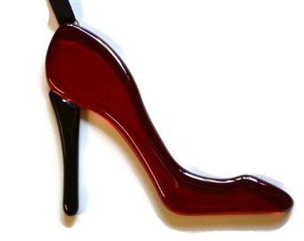 Fused Glass High Heel Christmas Ornament, Red, Sun Catcher, Bridal Shower Favor