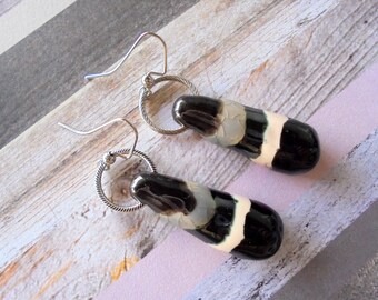 Black, Gray and White Kazuri Earrings (4299)
