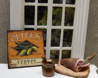 "OLIVES" Miniature wall plate 1/12 scale - Dollhouse Miniature kitchen decor accent