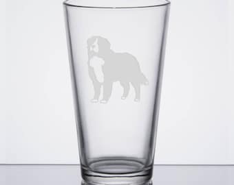 Bernese Mountain Dog Pint Glass, Berner, Etched Beer Glass