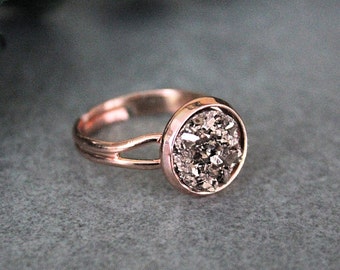 Rose Gold Ring, Rose Gold Druzy Ring, Druzy Ring, Adjustable Ring, Rose Gold Adjustable Ring, Ring for Her, Women's Ring, Gift for Her