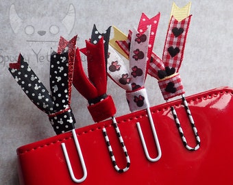 4 Large Double Ribbon Paper Clips *MOUSE/disney/GLITTER* For Planners & Scrapbooking.