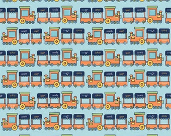STORE CLOSING SALE - End of Bolt - Pieces of Hope 2, Train, Blue, Riley Blake Designs, 100% Cotton Quilt Fabric, Quilting Fabric