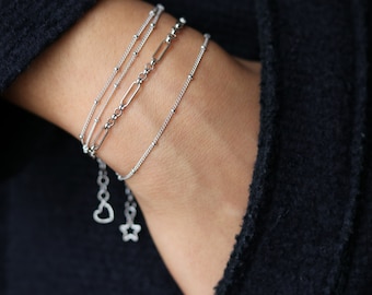Dainty Silver Bracelet - Beaded Silver Bracelet - Layering Bracelet - Satellite Bead Bracelet - Minimalist Jewelry - Bohemian Jewelry