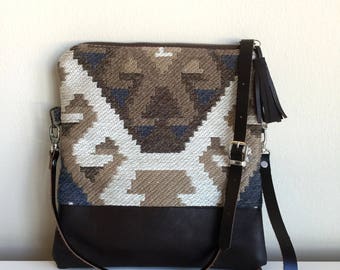 Leather Carpet Clutch,Turkish Kilim Bag,Leather Clutch Bag,Boho Cross Body Bag,Kilim Clutch,Fold over clutch bag,messenger bag, gift for her