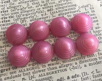 Vintage Rose Pink Round Cabochons - Swirled, Beehive, Domed - Glass Flat Backs, Unfoiled Cabs - 13 mm - Qty 8