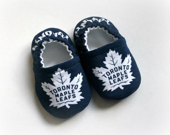 Toronto Maple Leafs hockey team baby/toddler cotton slippers. ToughTEK soles for 9 months up. Made to order.