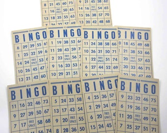Vintage Blue and Ivory or Tan Bingo Cards Set of 10