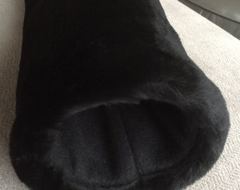Smooth Black Beaver Faux Fur Hand MUFF, Women's Hand Muff, Faux Fur Muff, Handmuff, Black Fur Muff