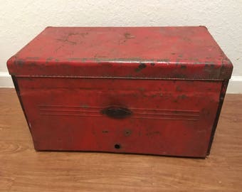 Vintage metal box, tool chest, toolbox