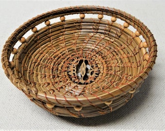 Pine Needle Basket Black Walnut Centered Pine Needle Basket Native American Pine Needle Coiled Basket For Him Basket For Her Walnut Basket