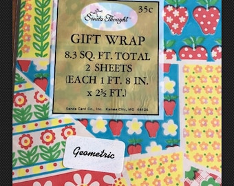 Vintage Gift Wrap wrapping paper Patchwork Strawberries Flowers