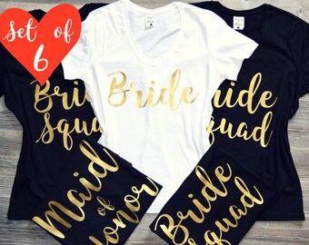 6 Bridesmaid Shirts, 6 Bachelorette Shirts, Bridesmaid Shirts Set of 6, V-Neck Bridal Party Shirts, Bride Squad Shirt, #bachelorette shirts