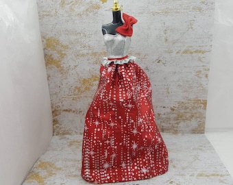 Barbie Red and Silver with a Bow one sleeve gown fashions Outfit 11 inch doll