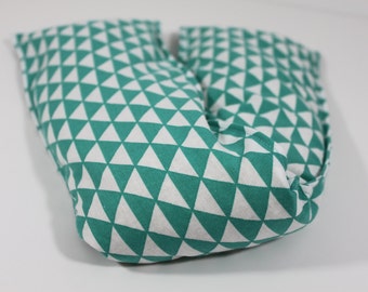 Neck & Shoulder Rice Bag - 4.5 x 21 inches, hot or cold therapy pack, teal and white triangle pattern, rice heating pad