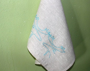 Linen Tea Towel Embroidered by Hand