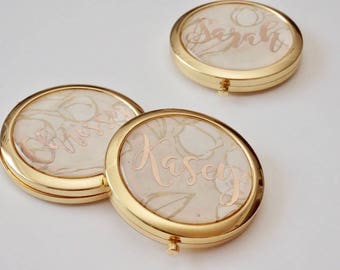 Personalized Compact Mirror - Rose Gold Compact Mirror | Gold Compact Mirror | Bridesmaid Compact Mirror | Bridesmaid Proposal Gift Box Idea