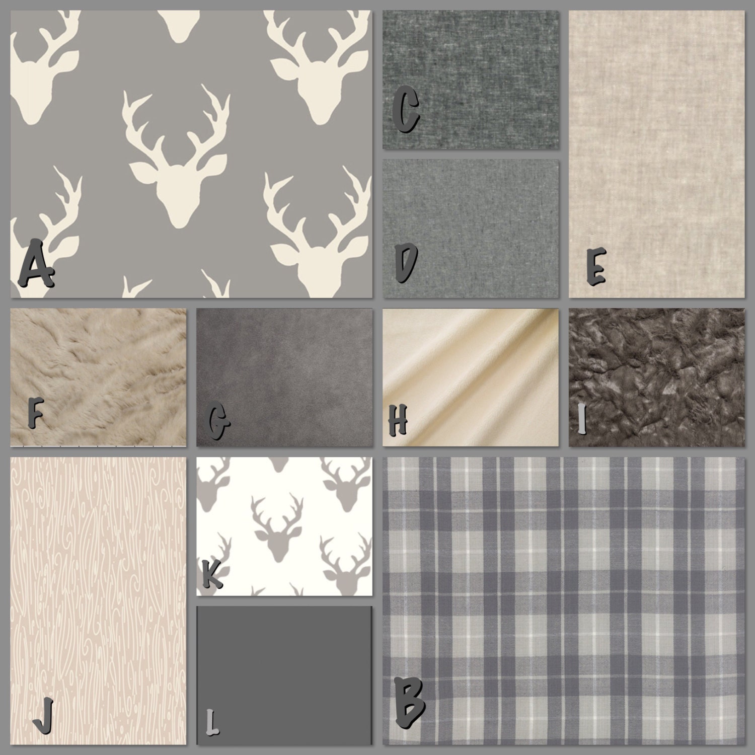 Rustic Baby BeddingGrey White Tuape Plaids and Stags
