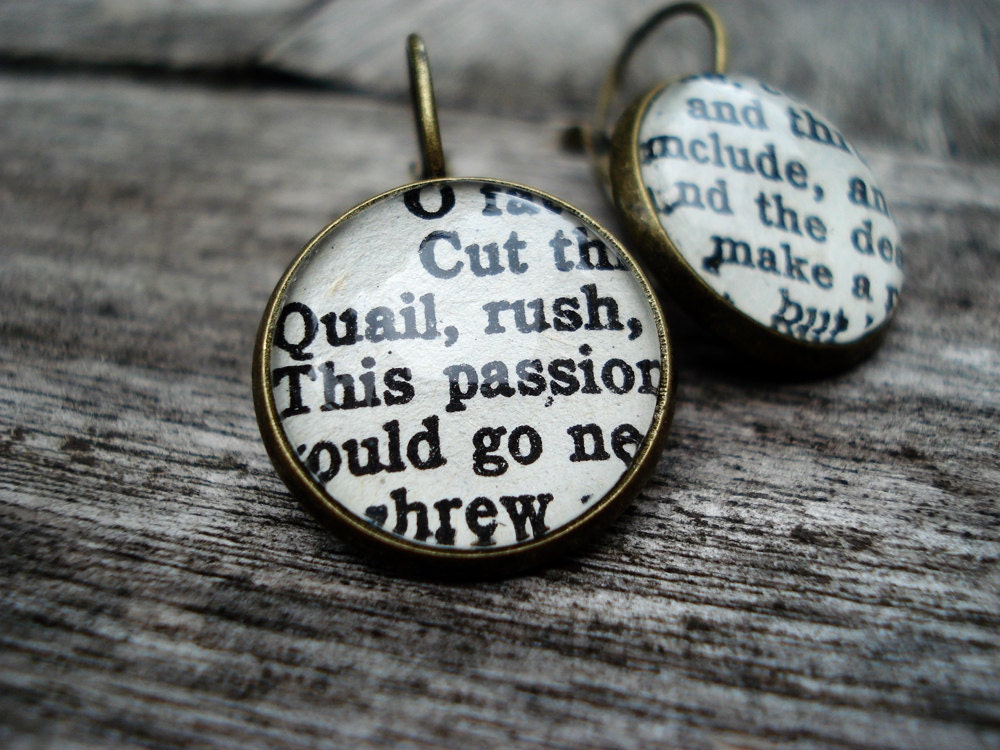 Shakespeare Earrings Vintage Book Jewellery English