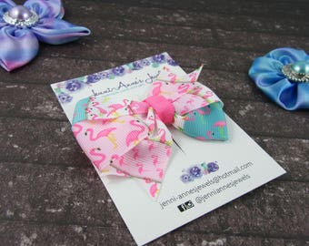 Pinwheel Hair Bow Clip - Flamingo
