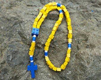 First Communion Gift Rosary Made with Lego® Bricks - Yellow and Blue Catholic Rosary