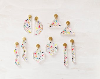 Confetti lucite modern acrylic statement earrings, gift for her, colorful earrings, geometric earrings, clear earrings