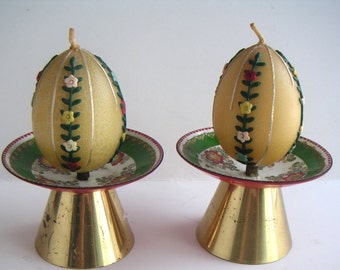 Vintage Candle Holder,Hand Painted Enamel,Comes With Two Candles,Cottage Chic,Spring,Easter