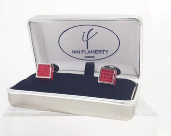 Swarovski ruby crystal cufflinks, Made in London England Mens cufflinks ideal Wedding Cufflinks for groom best man Rhodium Silver cufflinks