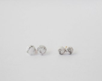 Marble Stud Earring - Gold Filled Post, 8mm Natural White Howlite