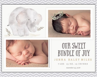 Our Sweet Bundle of Joy Elephant Template, Birth Announcement, Gray, Chevron,pregnancy reveal, baby stats, trending now, best selling items
