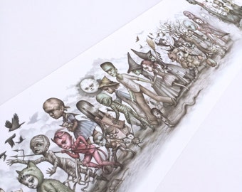 The Monsters Parade - Open Edition offset press 7x24 print by Mab Graves -unframed