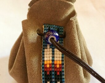 Leather and beads, small leather bag purse