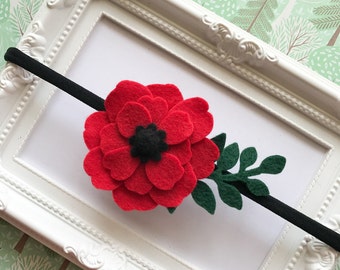 Red Poppy Felt Headband, Poppy Hair Clips, Poppy Hair Accessories, Lapel Flower, ANZAC Poppy Flower Brooch, Remembrance Day, Veterans Day