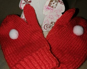 Mittens red white tassel