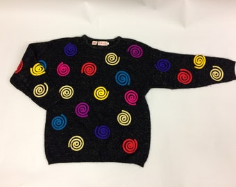 1990's Black, Multi-Color and Metallic Size Medium Petite | Angora and Lambswool Blend