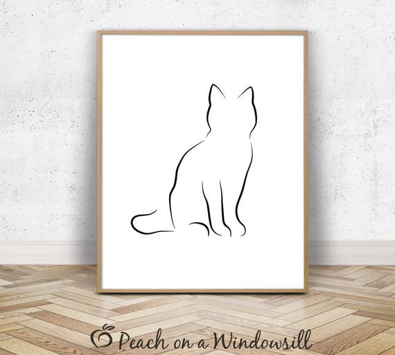 Cat Printable Minimalist Cat Outline Drawing of a Cat