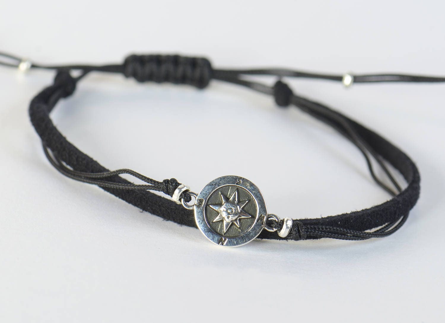 Sterling Silver compass charm bracelet. Mens bracelet