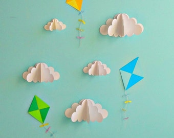 Kite Decals, Paper Decals, Wall Decals, Wall Art, 3D Paper Wall Art, Wall Decor